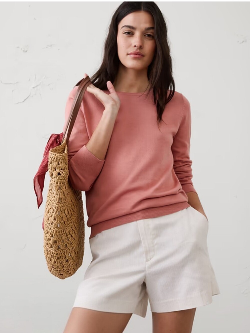 Banana Republic Factory Coral Salmon Forever Crew-Neck Lightweight Sweater Sz L